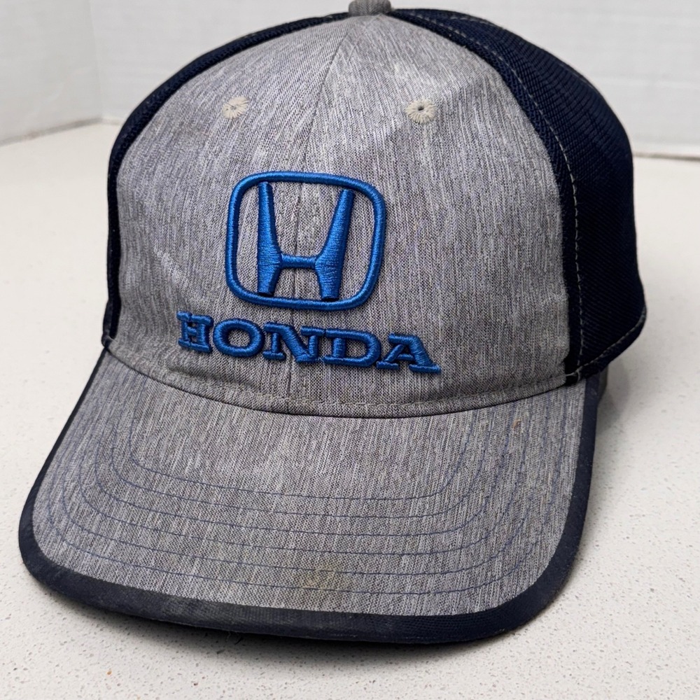 Honda Hat Baseball Cap Trucker Style Embroidered Logo Gray Blue